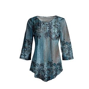 NWT Blue & Black Floral Handkerchief Hem Tunic